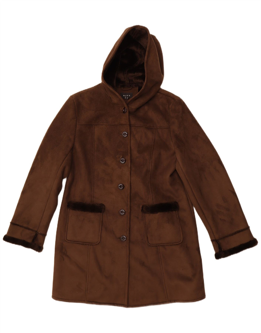 DINO' Z Manteau Sherpa à capuche pour femme UK 18 XL Marron Polyester