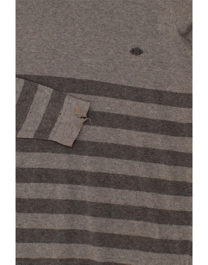 JACK & JONES Mens Crew Neck Jumper Sweater Medium Grey Striped Vintage Jack & Jones and Second-Hand Jack & Jones from Messina Hembry 