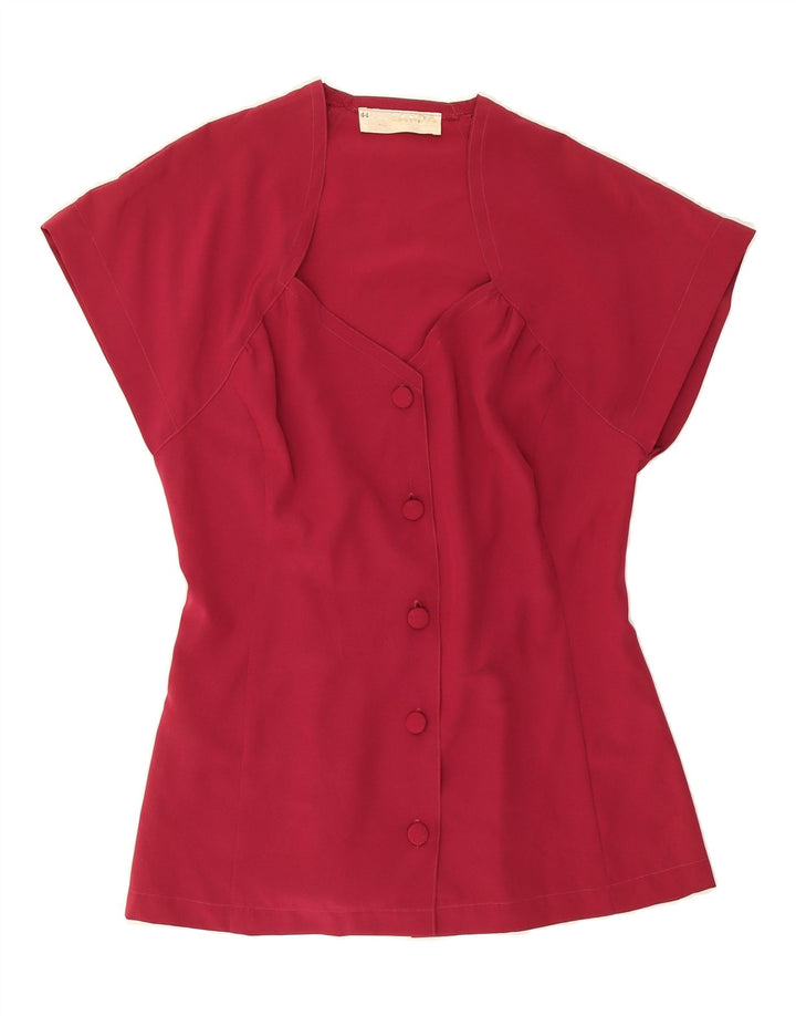 VINTAGE Womens Short Sleeve Shirt Blouse IT 44 Medium Burgundy Vintage Vintage and Second-Hand Vintage from Messina Hembry 