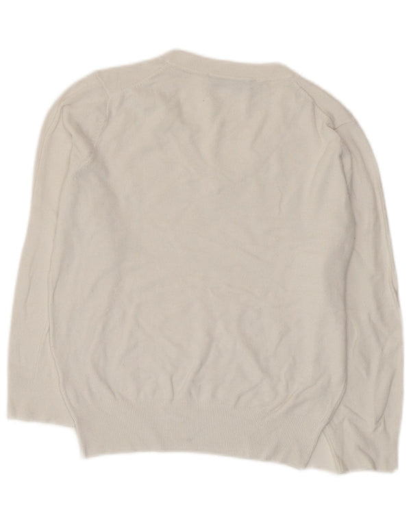 Zara Pull court à manches 3/4 et col en V pour femme UK 10 Petit Blanc