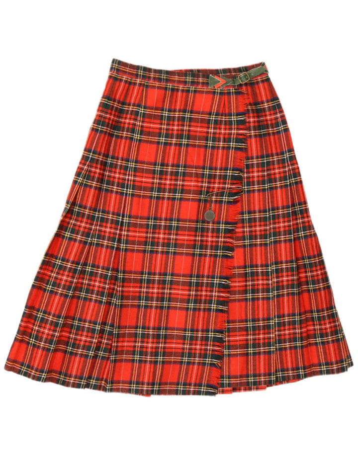 jupe portefeuille femme vintage IT 42 Medium W26 Laine Vierge à carreaux rouges