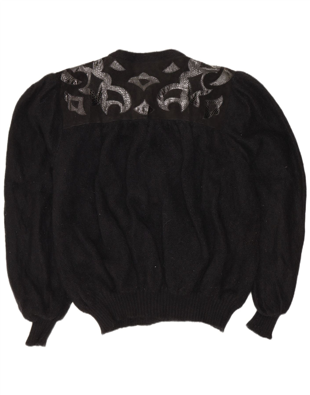 vintage Femmes Motif Abstrait Cardigan Pull UK 20 2XL Noir Rétro