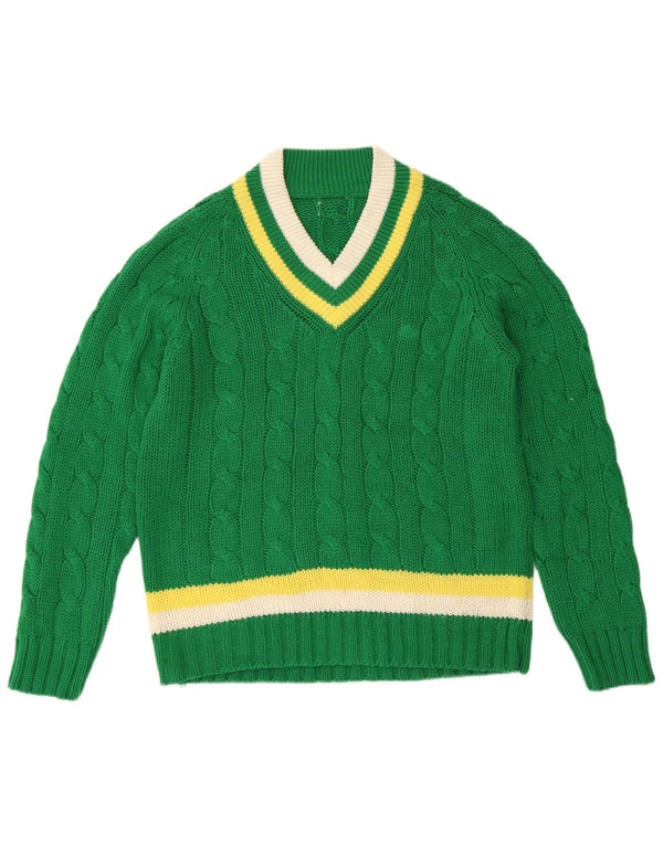 VINTAGE Femme V-Col Jumper Pull UK 16 Grand Vert Rayé