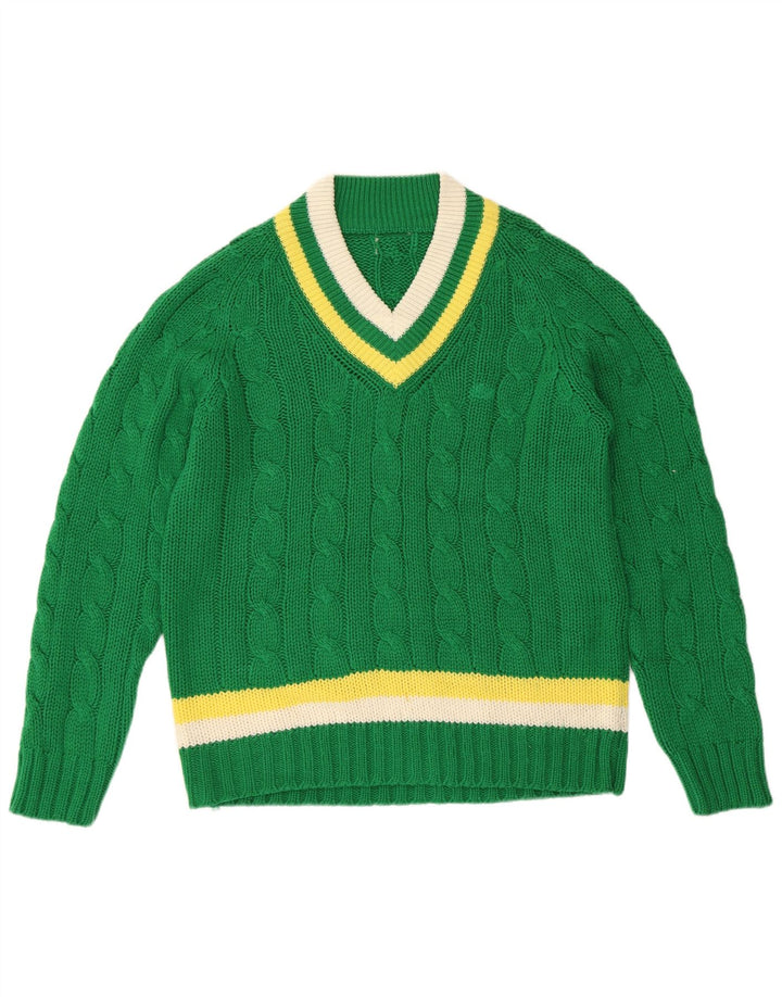 VINTAGE Femme V-Col Jumper Pull UK 16 Grand Vert Rayé