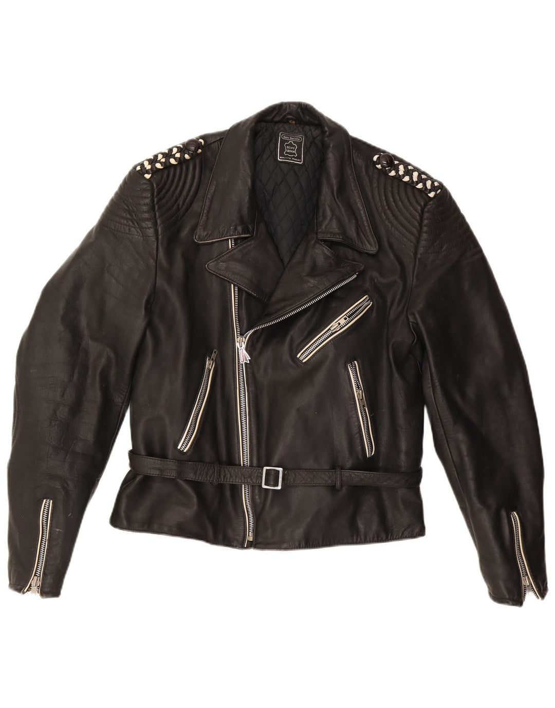 HEIN GERICKE Veste de motard en cuir pour homme UK 38 Cuir noir moyen