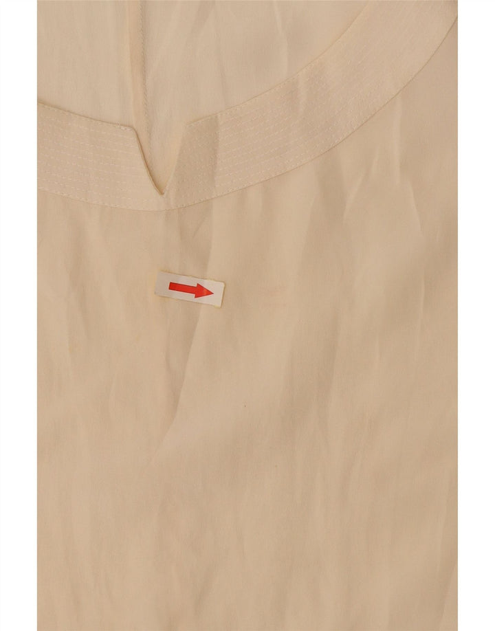 vintage Femmes Crop Sans Manches Blouse Top UK 14 Grande Soie Blanc Cassé