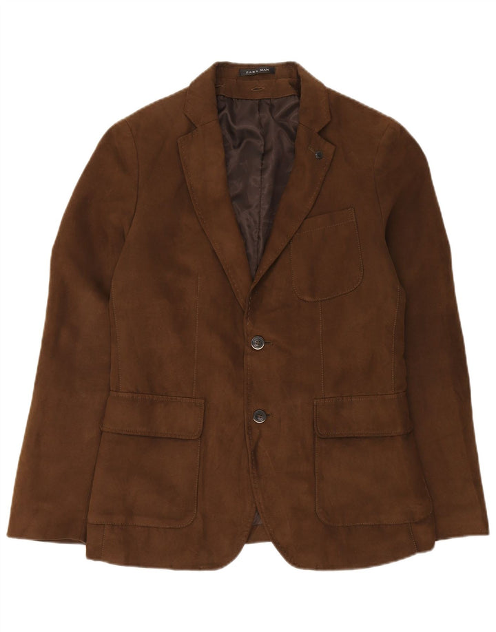 ZARA Veste blazer en daim à 2 boutons pour homme EU 48 Marron moyen