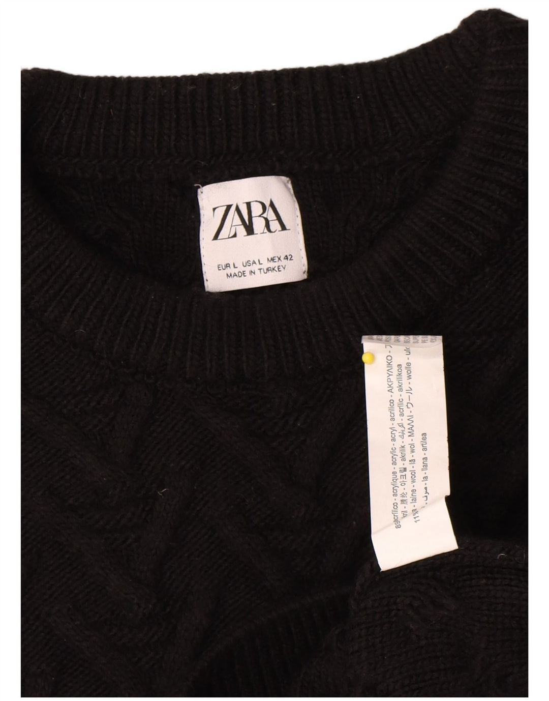 Zara Pull ras du cou pour hommes, grand, acrylique noir