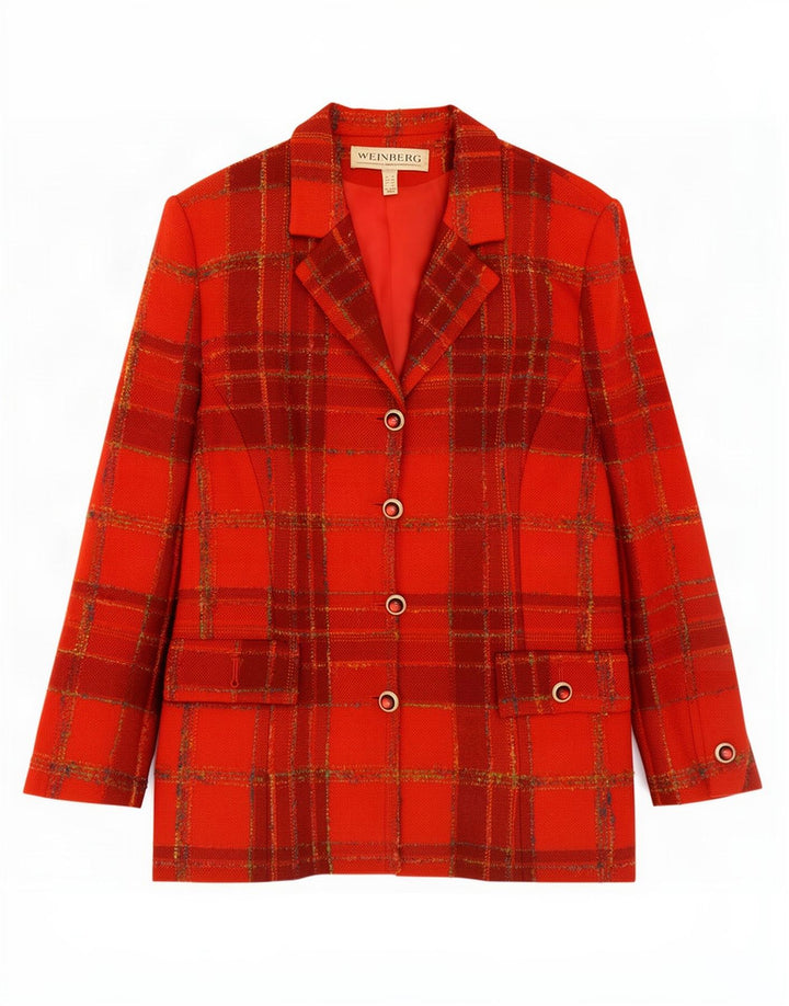 Weinberg Veste blazer à 4 boutons pour femme UK 14 en laine à carreaux rouges