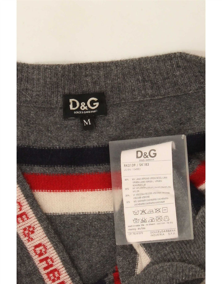 Dolce & Gabbana Pull Cardigan Graphique en Laine Rayée Gris Moyen |