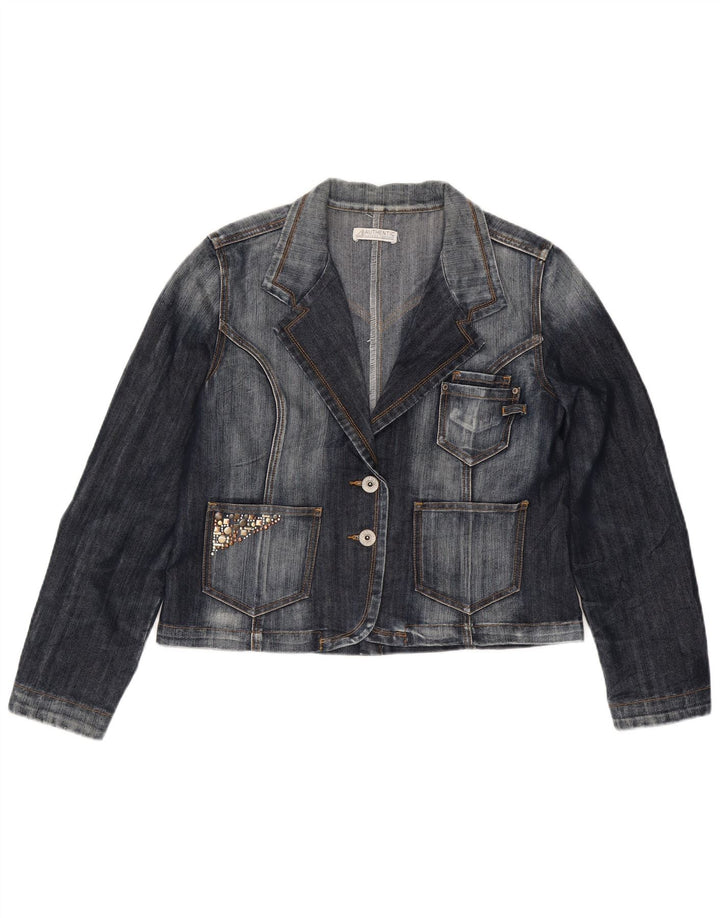 vintage Femmes 2 Bouton Denim Blazer Veste UK 14 Bleu Marine Moyen