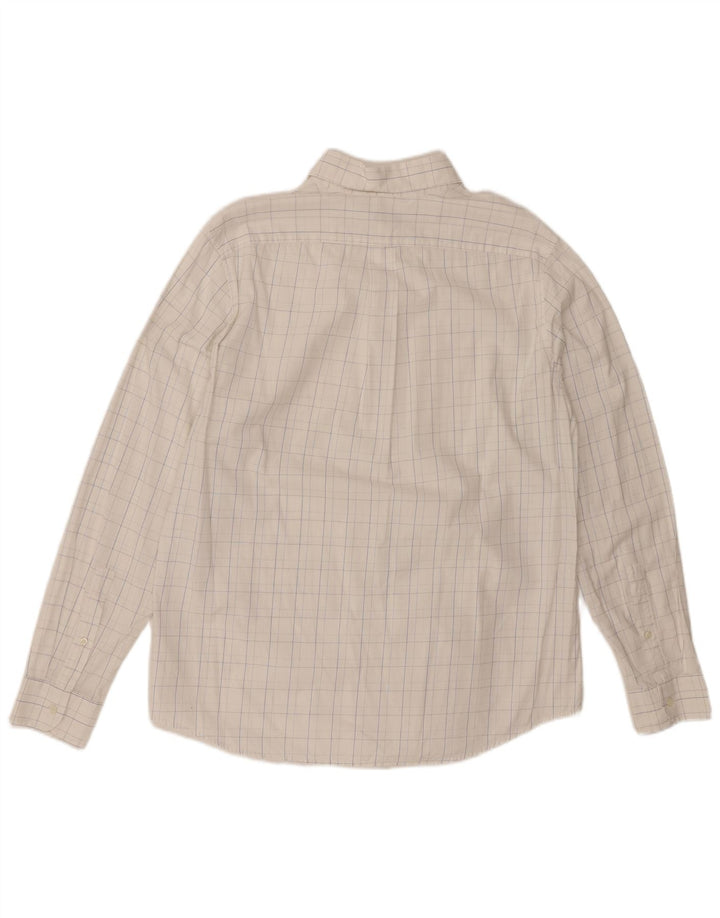 BENETTON Chemise Homme XL Blanc Carreaux Coton