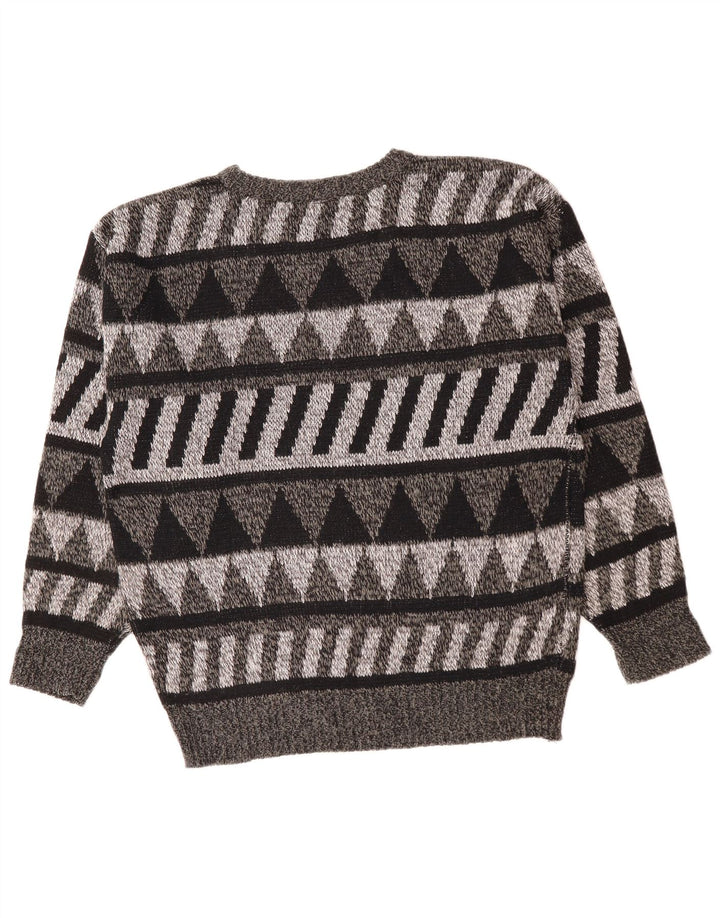 vintage Mens Crew Neck Jumper Sweater IT 52 Grand Gris Géométrique