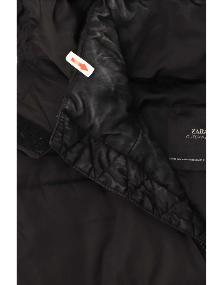 Zara Veste Anorak rembourrée à capuche surdimensionnée pour femme UK 10 Small Noir