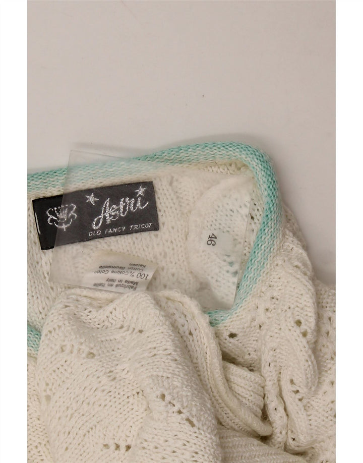 VINTAGE Femme Crew Neck Jumper Pull IT 46 Grand Coton Blanc