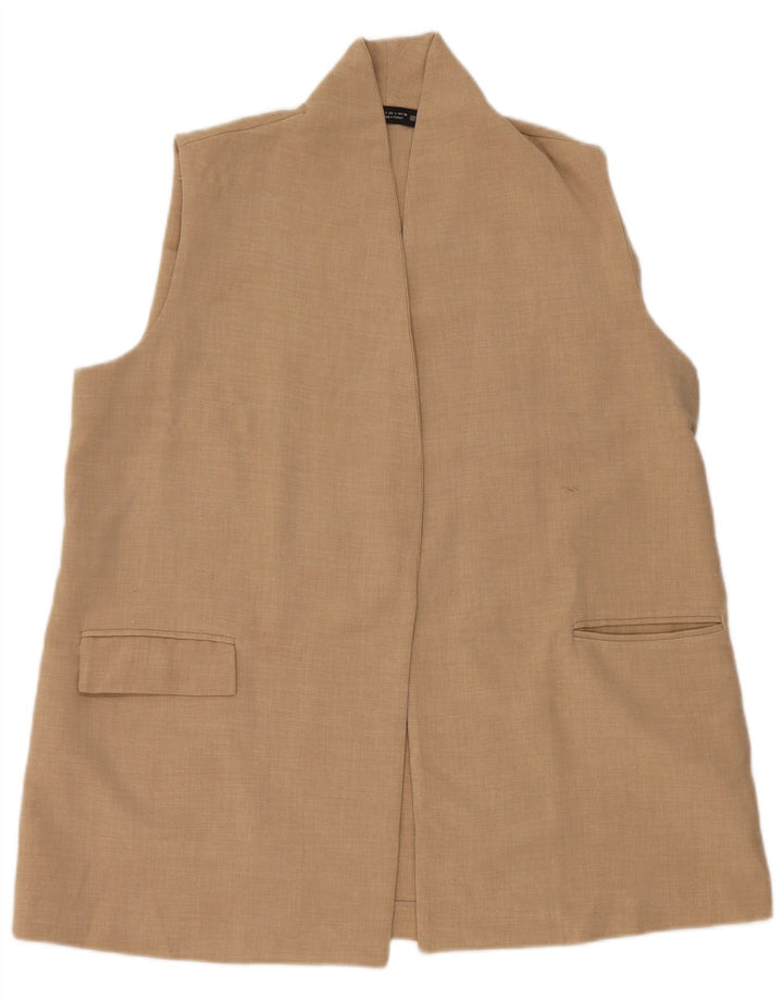 Zara Womens OPEN Gilet UK 16 Large Beige Polyester
