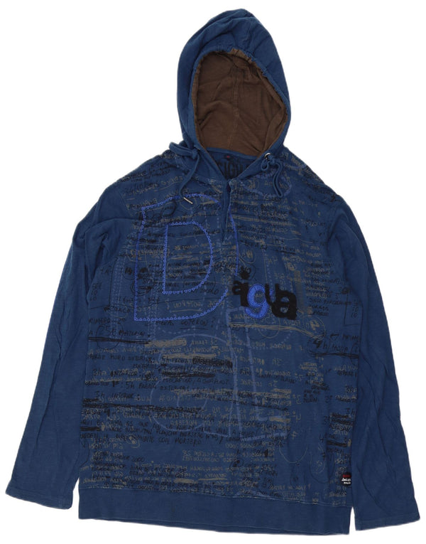 Desigual Mens Hooded Graphic Top Long Sleeve XL Blue Cotton