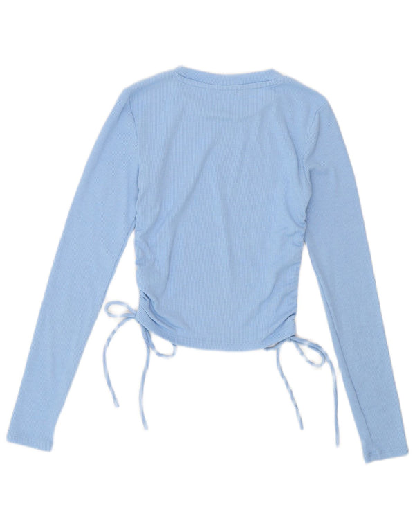 Zara Womens Crop Long Sleeve Blouse Top UK 8 Petit Bleu Polyester