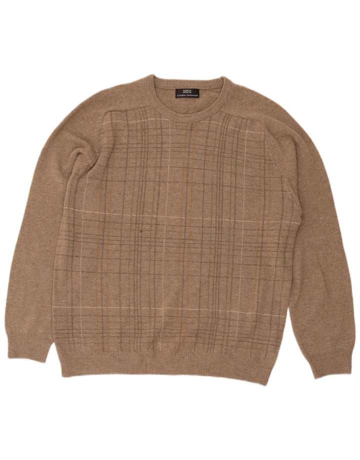 Marks & Spencer Pull Col Rond Homme Beige Moyen à Carreaux Laine d'Agneau