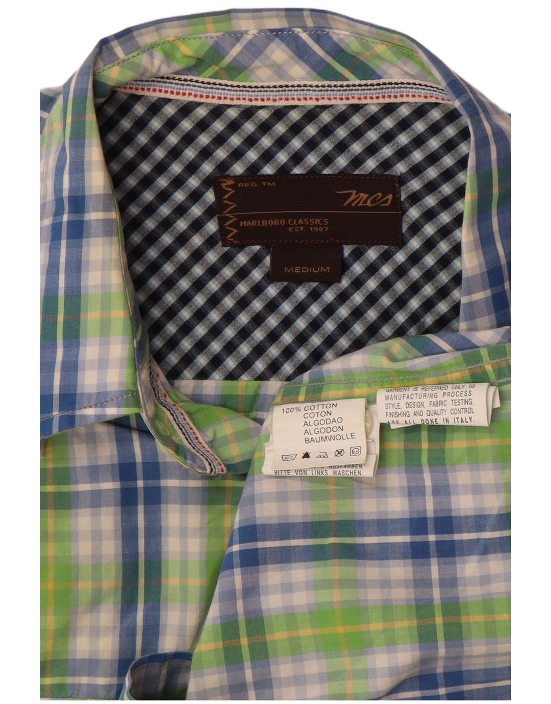 Marlboro Classics Chemise à manches courtes pour homme en coton à carreaux vert moyen