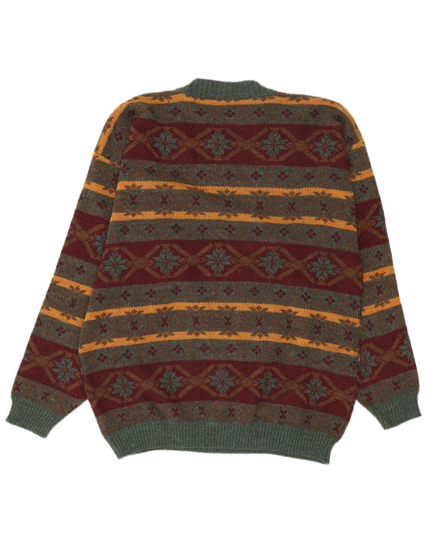 vintage Mens Crew Neck Jumper Pull XL Multicolore Fair Isle Acrylique