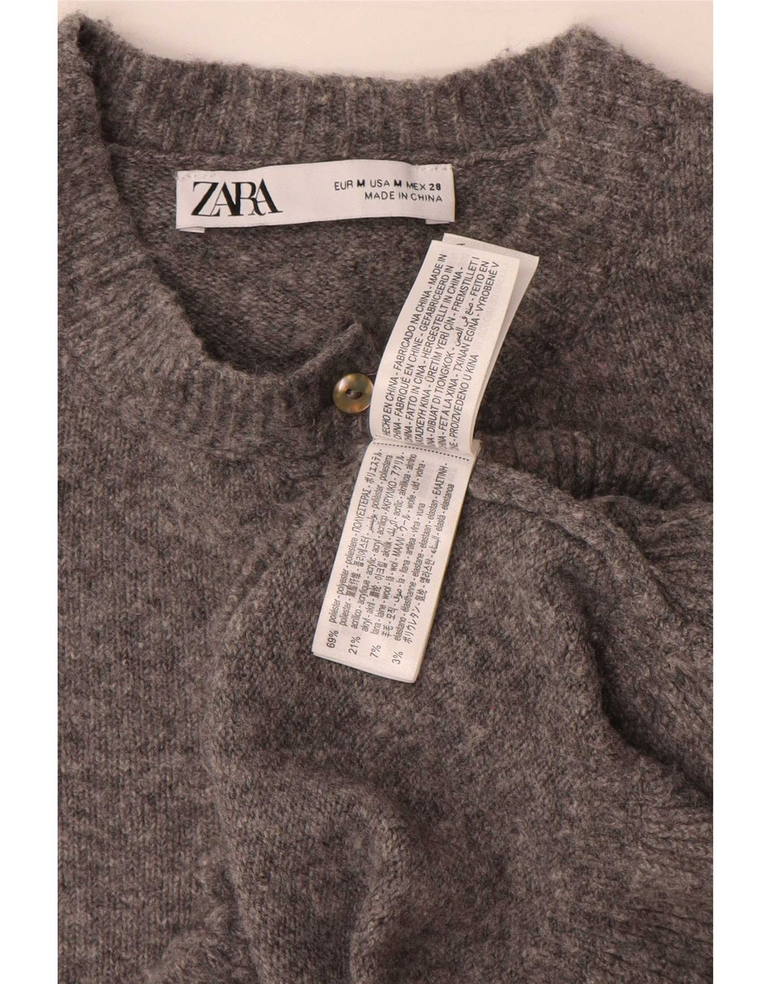 Zara Cardigan Femme Pull UK 14 Gris Moyen Polyester