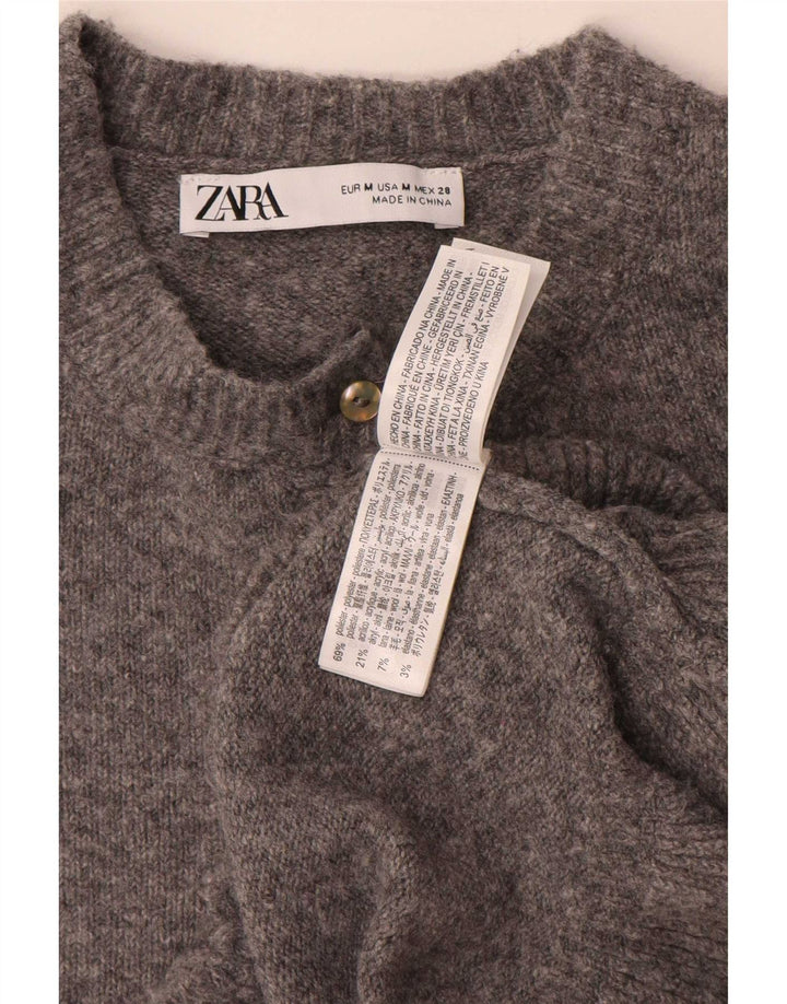 Zara Cardigan Femme Pull UK 14 Gris Moyen Polyester