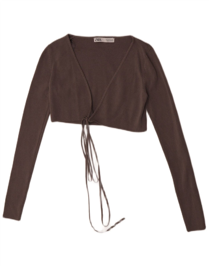 Zara Femme Crop Cardigan Top UK 8 Small Gris Viscose