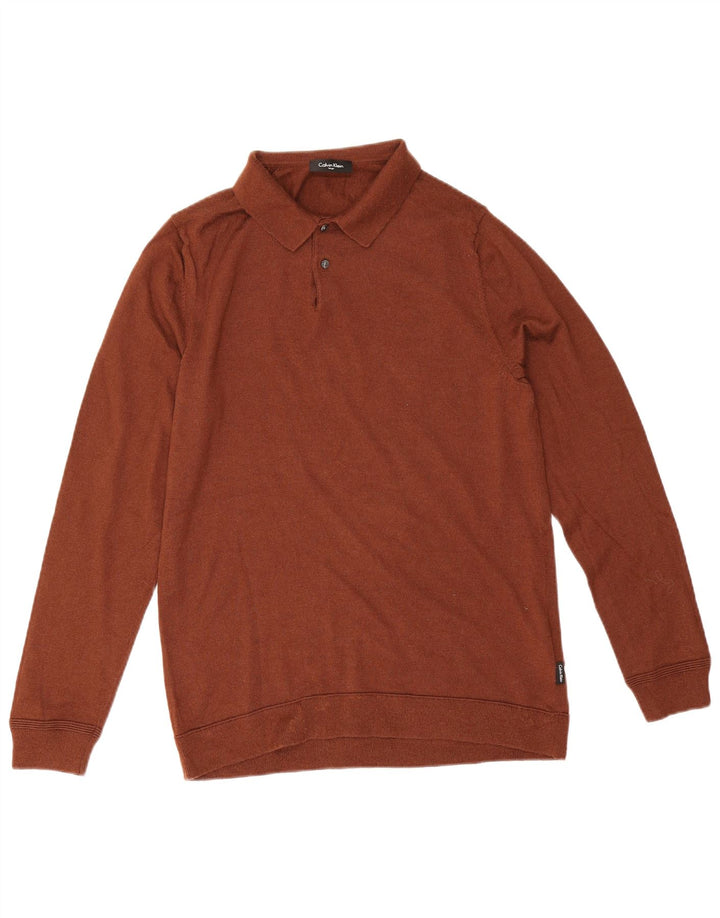 Calvin Klein Pull à col polo pour homme en laine marron Taille L