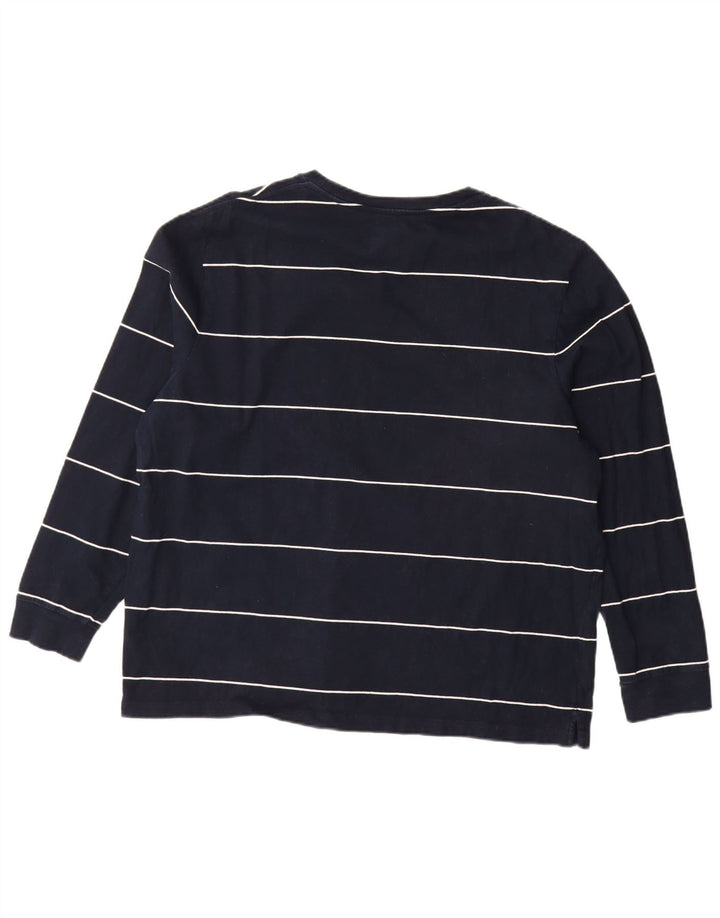 MARKS & SPENCER Haut Homme Manches Longues 2XL Bleu Marine Rayé Coton