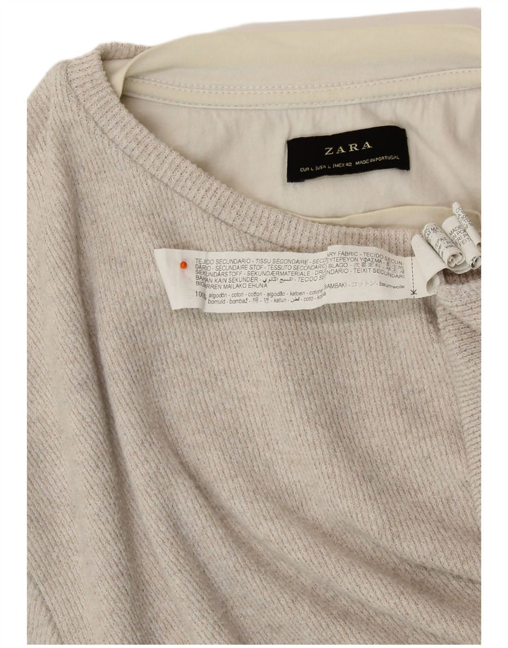 ZARA Femme Top Manches Longues UK 16 Large Beige Coton