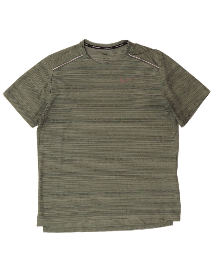 Nike Mens Dri Fit T-Shirt Large Vert Rayé Polyester