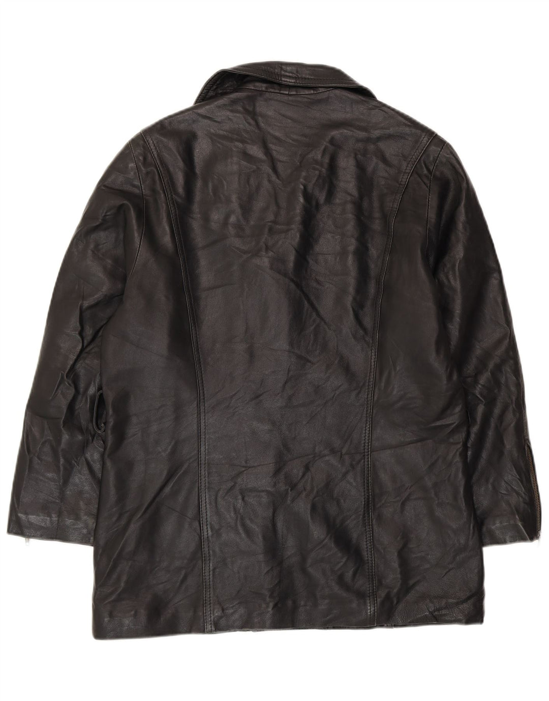 VINTAGE Veste en cuir surdimensionnée femme UK 10 Petit Noir