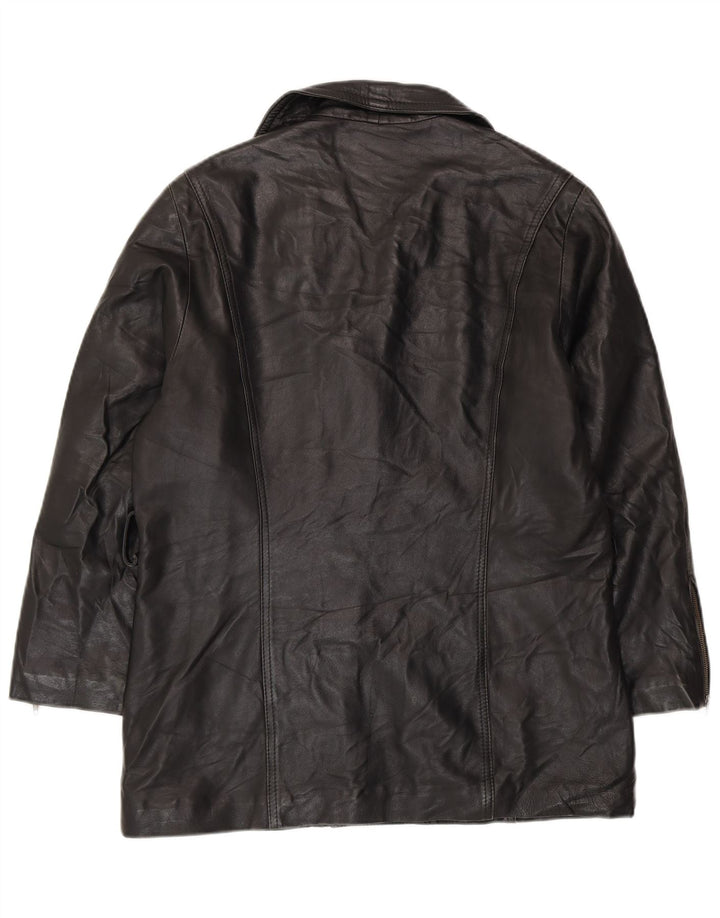 VINTAGE Veste en cuir surdimensionnée femme UK 10 Petit Noir
