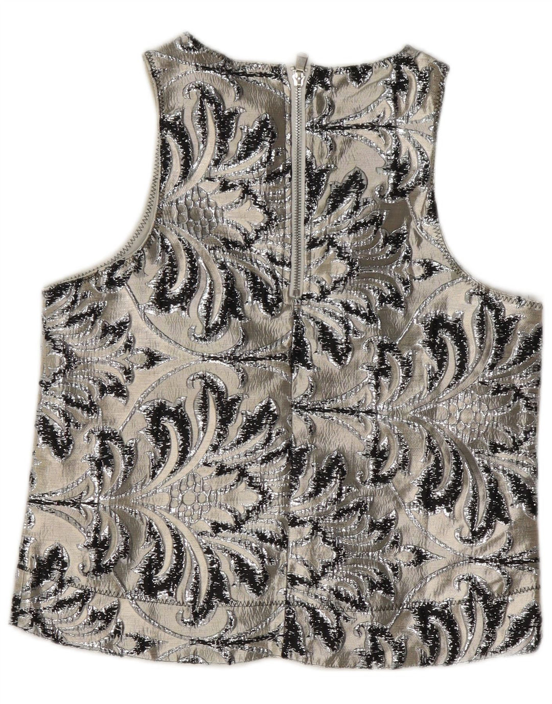 vintage Femmes Blouse Sans Manches Top UK 10 Petit Gris Paisley Polyester