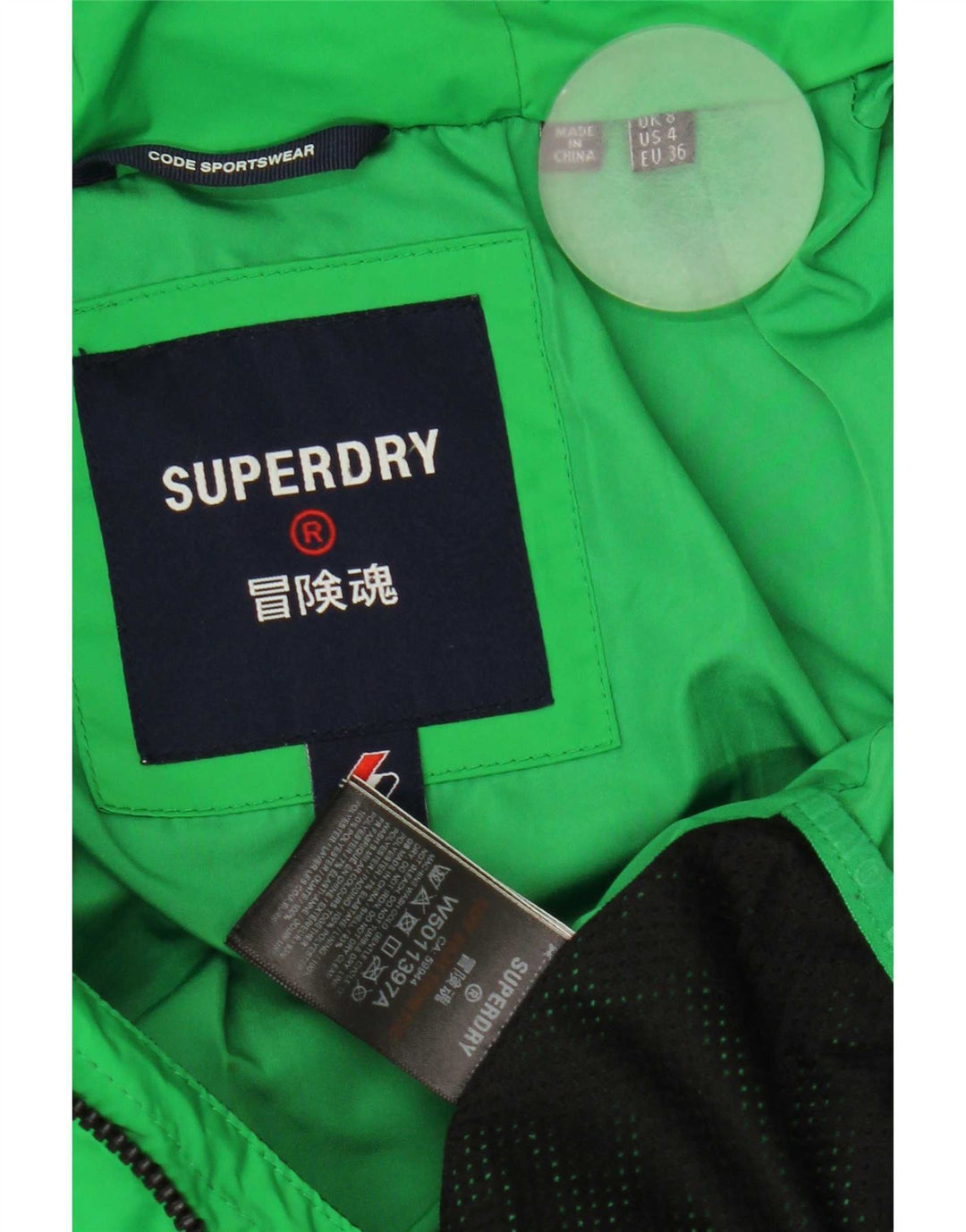 Superdry Veste matelassée à capuche pour femme UK 8 Small Vert Polyester