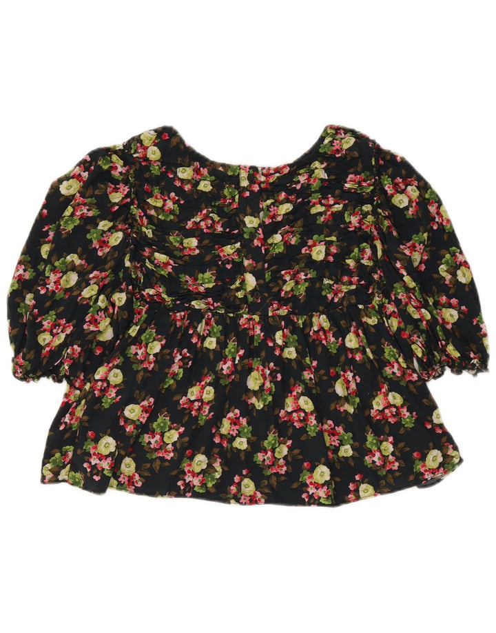 Zara Womens Crop Blouse Top UK 12 Moyen Noir Floral