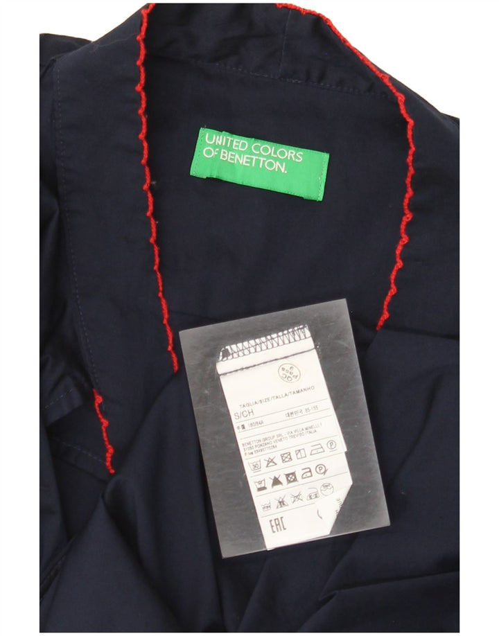 BENETTON Chemisier à manches longues avec lien sur le devant pour femme UK 10 Petit Bleu marine