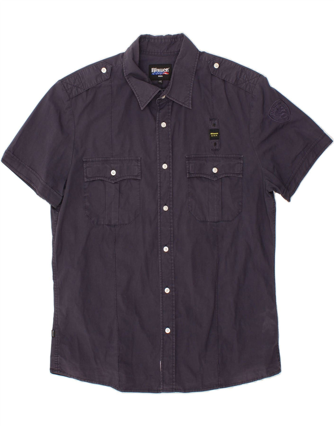 BLAUER Chemise à Manches Courtes Homme 2XL Bleu Marine Coton