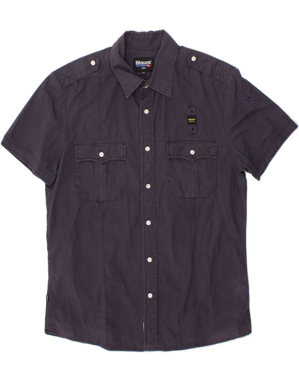 BLAUER Chemise à Manches Courtes Homme 2XL Bleu Marine Coton
