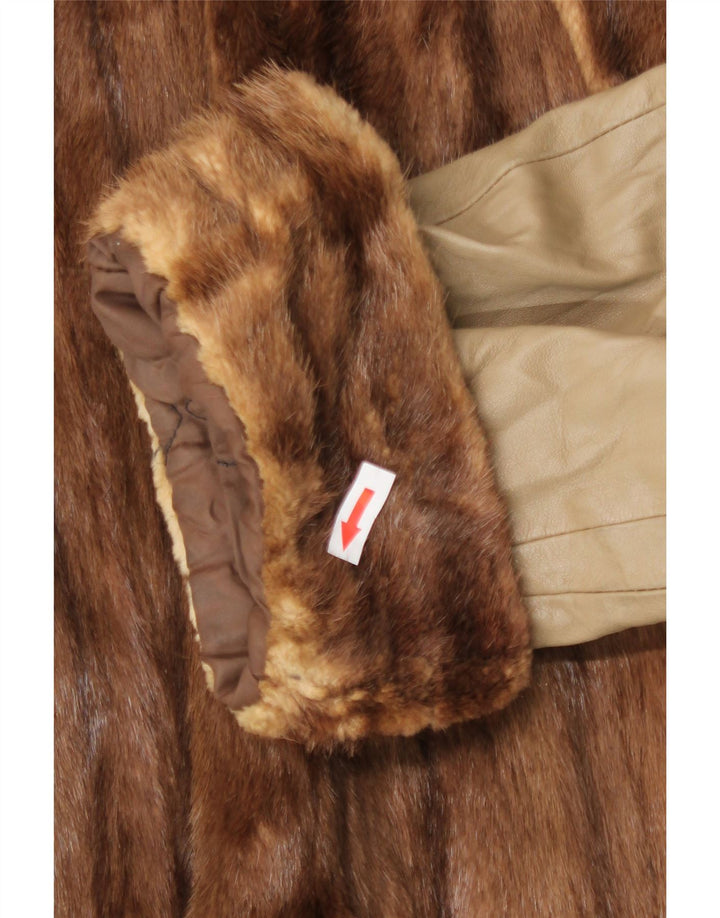 manteau en cuir de fourrure femme vintage UK 16 Grand Beige