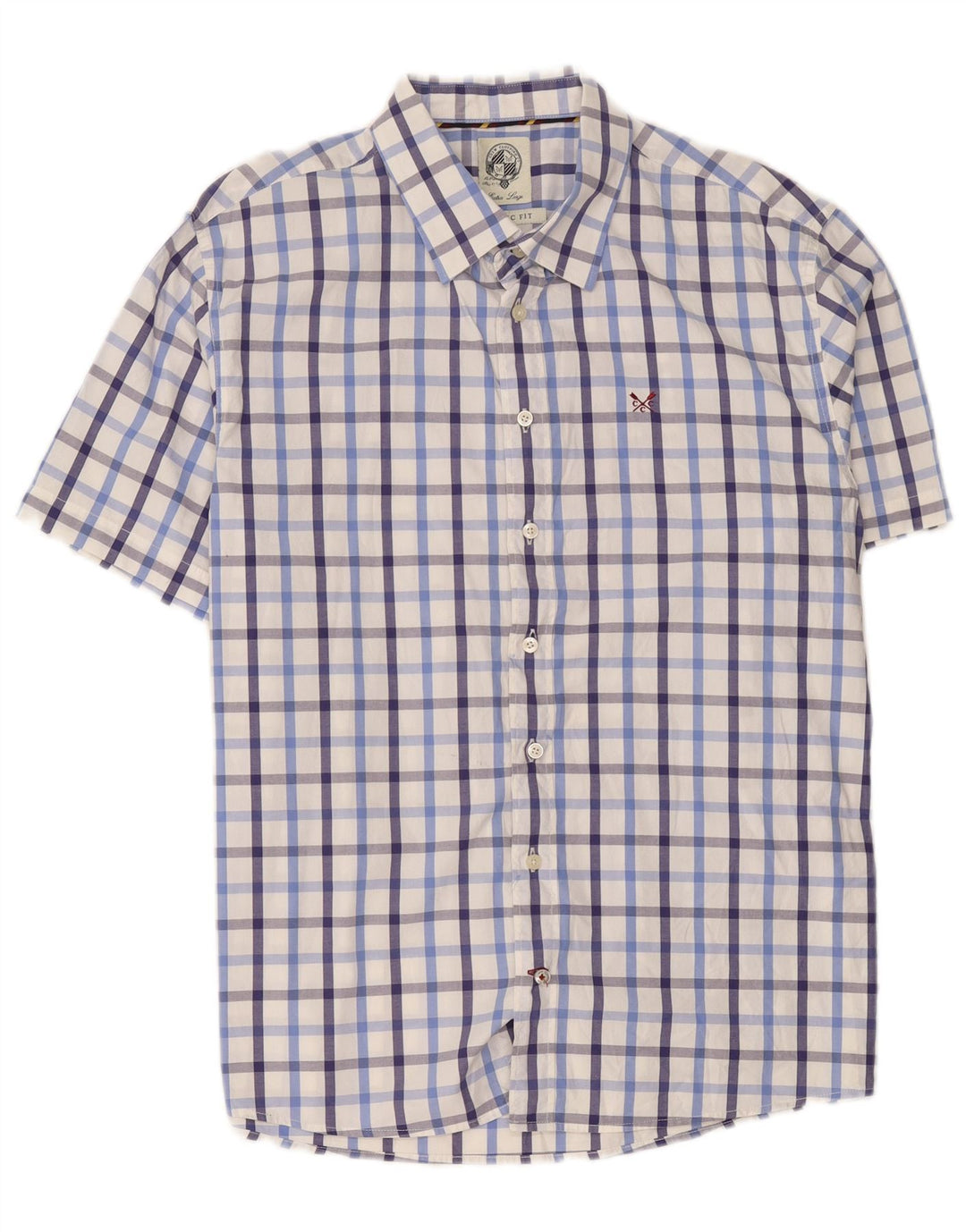 Crew Chemise à manches courtes pour homme Coupe classique XL en coton à carreaux blancs