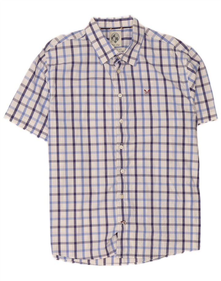 Crew Chemise à manches courtes pour homme Coupe classique XL en coton à carreaux blancs