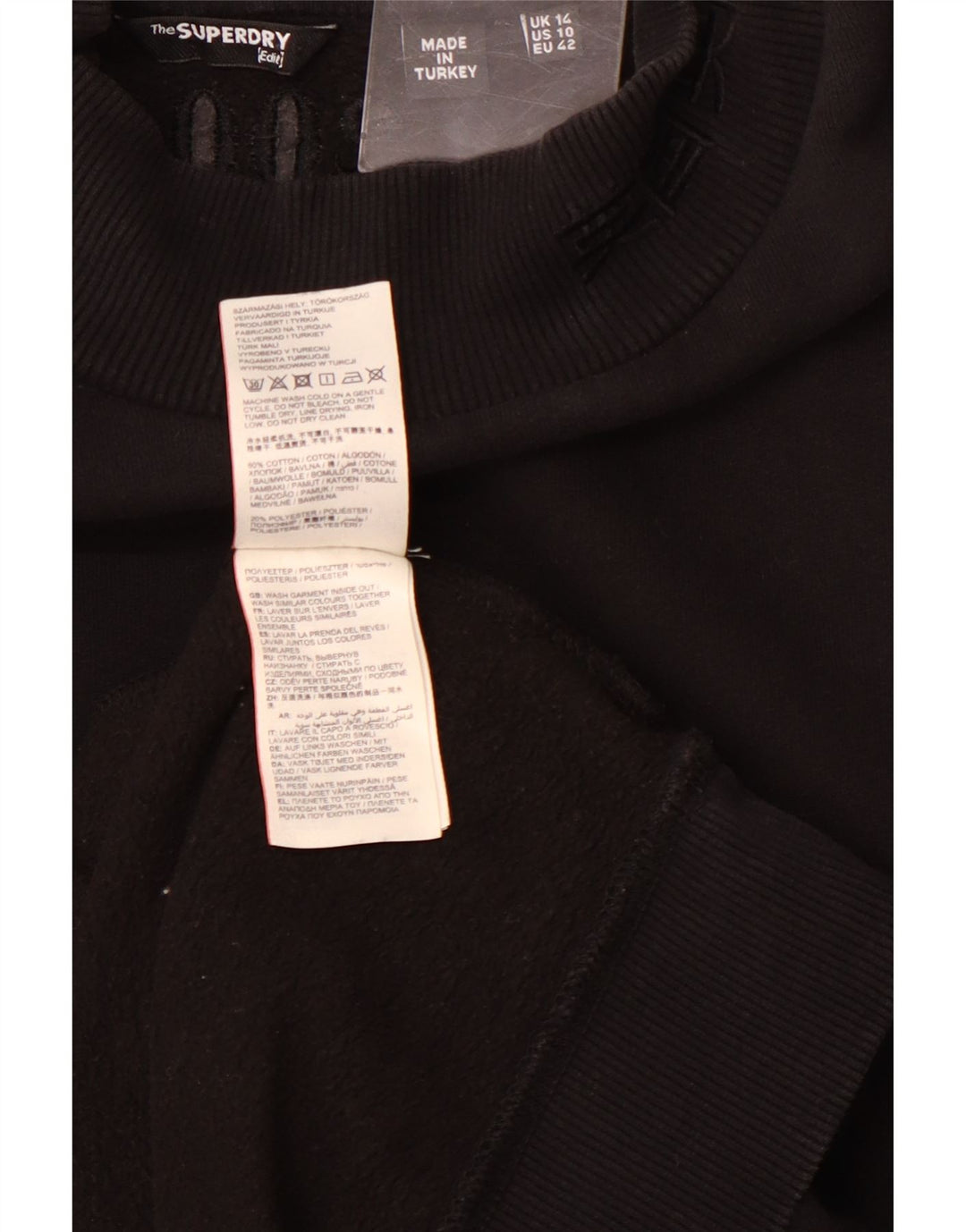 SUPERDRY Robe sweat-shirt graphique pour femme UK 14 Large Noir Coton