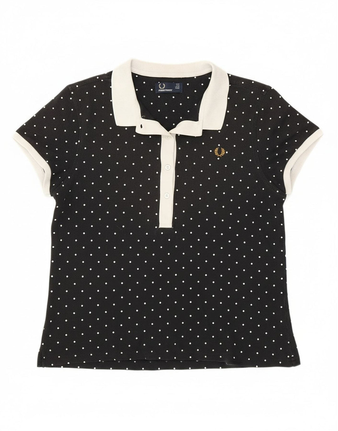 Fred Perry Polo Femme UK 14 Grand Coton À Pois Noir
