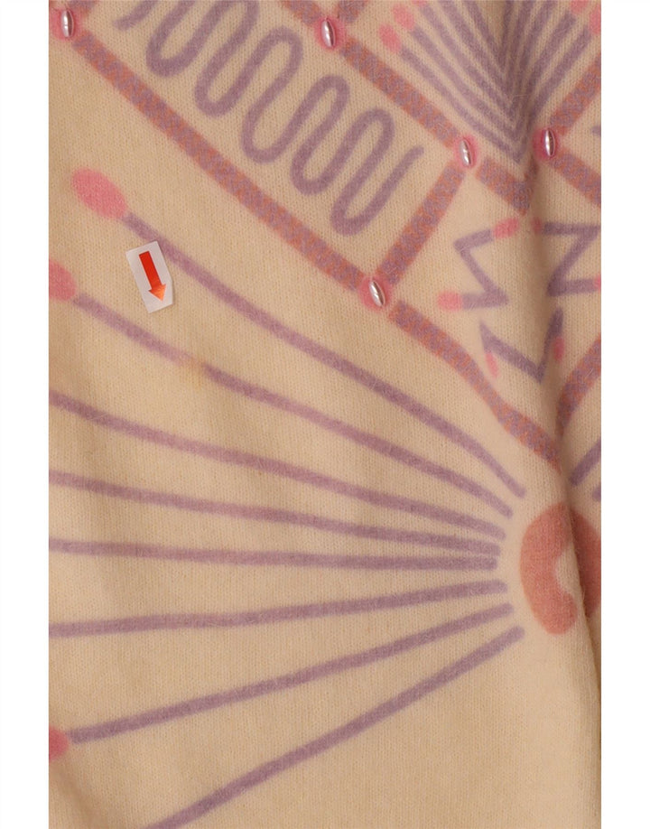 VINTAGE Femme Crew Neck Jumper Pull UK 16 Grand Off White Géométrique