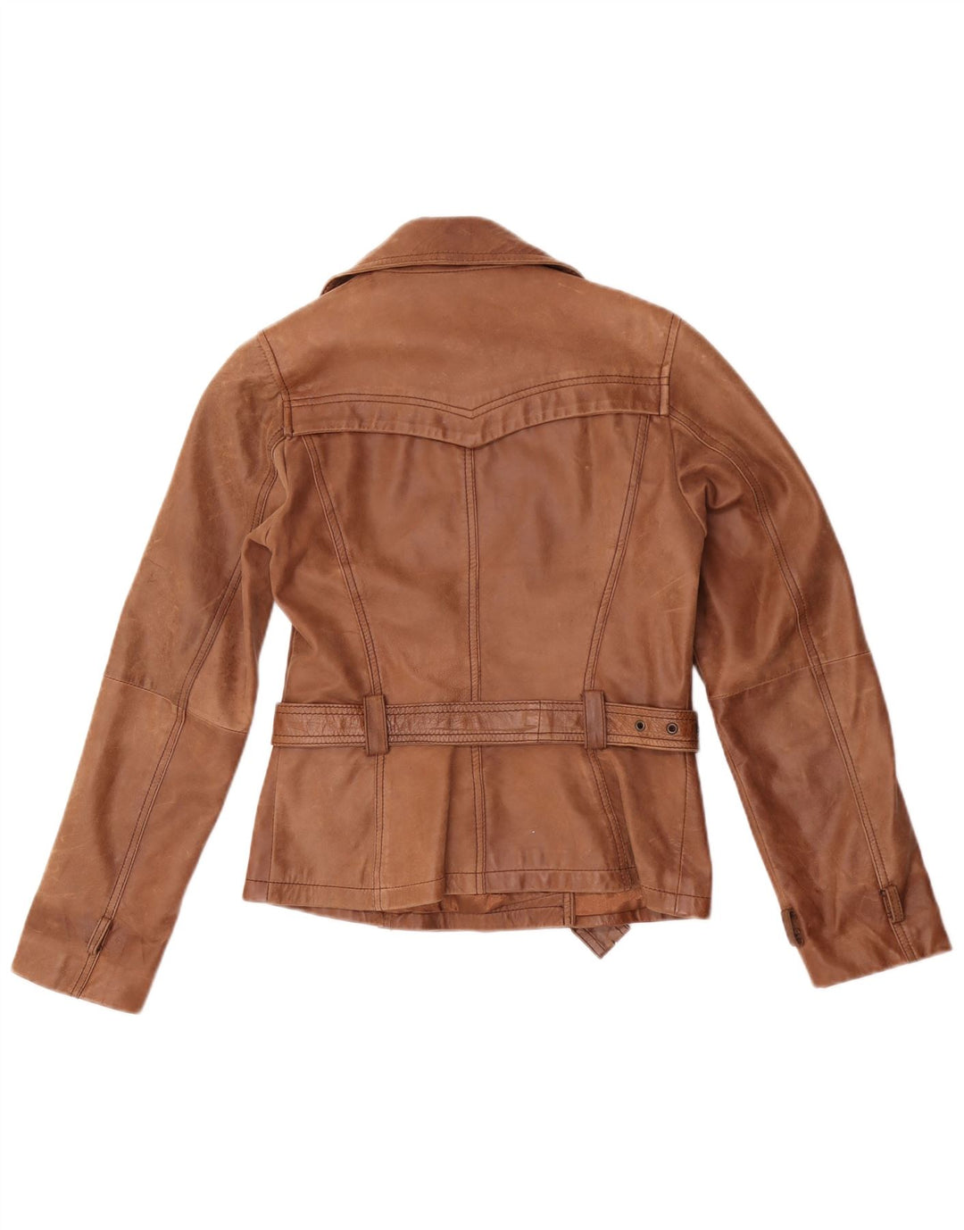 veste en cuir double poitrine vintage femme UK 10 Petit Brun
