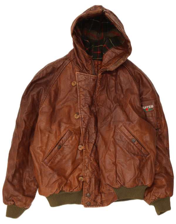 Charro Mens Hooded Leather Jacket UK 40 Large Brown Colourblock Leather