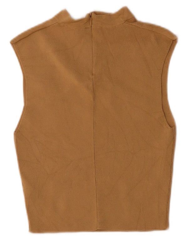 Zara Womens Crop Blouse sans manches Top UK 8 Small Beige Nylon