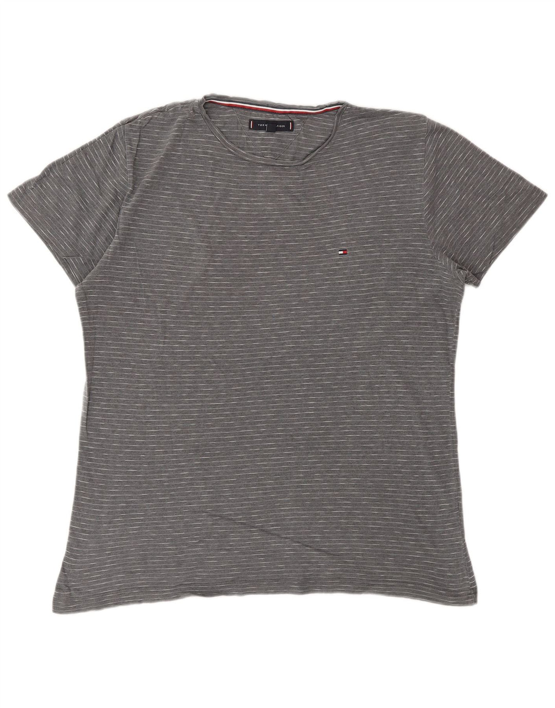 TOMMY HILFIGER T-Shirt Homme Haut Large Gris Fines Rayures